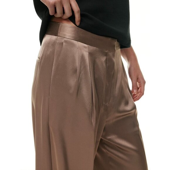 BABATON X ARITZIA Pleated High Waisted Wide Leg Drapey Satin Pants in Saville - Picture 2 of 12